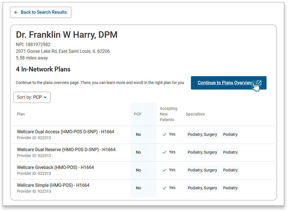 Provider Plan Overview Details
